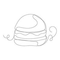 Continuous line art drawing of burger. Line simple cheeseburger vector illustration. Food icon