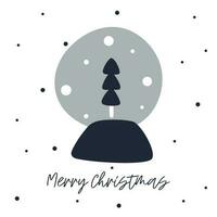 Hand drawn scandinavian snowball globe with Christmas tree and snow. Merry Christmas. Vector