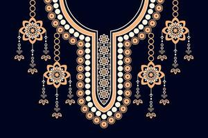 ethnic collar lace pattern traditional on black background. Necklace embroidery abstract vector illustration. Designs for fashion, fashion men, fashion women, kaftan, collar pattern, necklace pattern