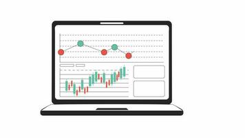 portable investissement bw 2d objet animation. revenus argent en ligne avec Stock commerce application contour dessin animé 4k vidéo, alpha canaliser. courtier ordinateur Animé icône isolé sur blanc Contexte video