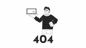 Monitoring trends bw error 404 animation. Buying stocks error message gif, motion graphic. Price prediction on business platform animated character outline 4K video isolated on white background