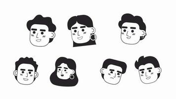 Trader emotions bw 2D avatar icons animation pack. Diverse students outline cartoon 4K video, alpha channel. Modern investors animated people facial expressions bundle isolated on white background video