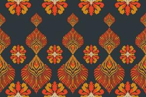 Ikat romance Ethnic Peacock tribal seamless pattern for wallpaper,decoration,fabric and textile, background, rug. vector