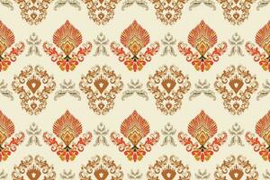 Ikat romance Ethnic Peacock tribal seamless pattern for wallpaper,decoration,fabric and textile, background, rug. vector