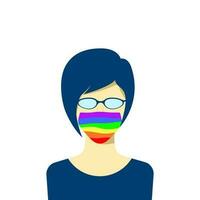 Young female character avatar in protection face mask. lgbt pride colors. Tolerance concept. Vector