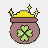 Icon gold pot clover. St. Patrick's Day celebration elements. Icons in filled line style. Good for prints, posters, logo, party decoration, greeting card, etc. vector