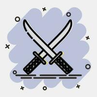 icono katana espada. Japón elementos. íconos en cómic estilo. bueno para huellas dactilares, carteles, logo, anuncio publicitario, infografía, etc. vector