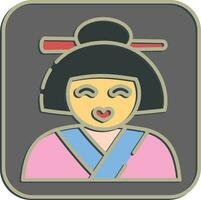 icono geisha. Japón elementos. íconos en en relieve estilo. bueno para huellas dactilares, carteles, logo, anuncio publicitario, infografía, etc. vector