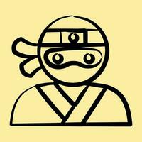 icono ninjas Japón elementos. íconos en mano dibujado estilo. bueno para huellas dactilares, carteles, logo, anuncio publicitario, infografía, etc. vector