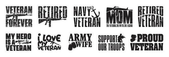 veterano t camisa diseño manojo, vector veterano día t camisa diseño, ejército, militar camisa tipografía t camisa diseño colección