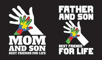 padre y hijo mejor amigos para vida, mamá y hijo mejor amigos para vida, autismo t camisa diseño vector