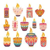 Happy Diwali oil lamp set design vector