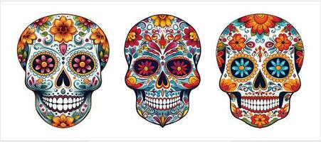 Hand drawn flat dia de muertos skull vector