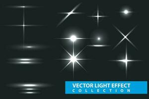 Flash light on black background. Vector glow sparkle effect. Abstract lens flare ignition. Flashing lights Vector Collection