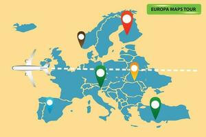 map of location of europa with planes flying over its territory towards the destination vector illustration