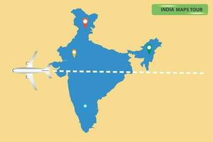 mapa de ubicación de India con aviones volador terminado sus territorio hacia el destino vector ilustración