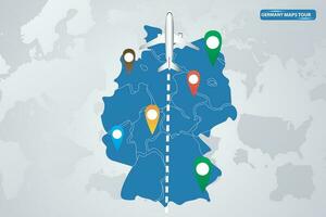 mapa de ubicación de alemán con aviones volador terminado sus territorio hacia el destino vector ilustración