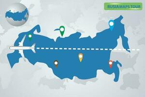 vector ilustración mapa de Rusia zona en avión pasar con destino punto