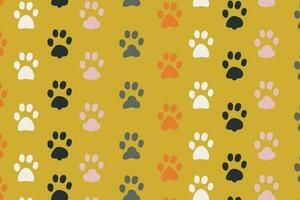 vector pattern drawing of cat paws in white, yellow and black isolated on spring olive color