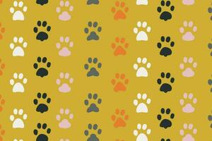 vector pattern drawing of cat paws in white, yellow and black isolated on spring olive color