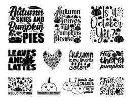 Autumn Fall T shirt Design Bundle, Quotes about Autumn, Fall T shirt, Autumn typography T shirt design Collection vector
