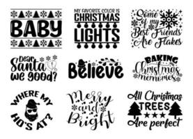 Christmas T shirt Design Bundle, Quotes about Christmas Day, Christmas T shirt, Christmas typography T shirt design Collection vector