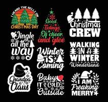 Christmas T shirt Design Bundle, Quotes about Christmas Day, Christmas T shirt, Christmas typography T shirt design Collection vector