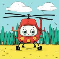 Rescue helicopter. cartoon hand-drawn helicopter. Air Ambulance helicopter vector