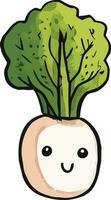 Radish with eyes, cartoon hand drawn radish. Kids funny illustration vegetable. vector