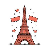 Eiffel tower. Architecture city symbol of France famous tower. cartoon hand-drawn Eiffel tower vector illustration.