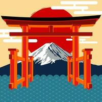the mountain fuji  and Torii  in the lake are popular tourist attractions in Japan. vector