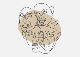 Abstract face one line art. Minimal outline drawing style. Graphic vector illustration