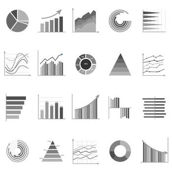 Set of business graph icon, Silhouette object statistics finance presentation, Flat success report symbol vector. 640x640 pixels vector