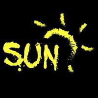 The inscription Sun with a picture. A bright word written in pencil on a black background. Juicy modern inscription. Stylish font typography. Quote on postcards, invitations. Printing on clothes vector