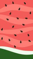 Abstract background in the form of a cut watermelon. Vertical summer striped pink background with seeds. Vector illustration for poster, sticker, banner, postcard