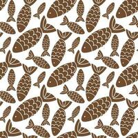 Brown fish pattern, colored cat toy seamless pattern background, brown fish with white outline vector illustration. Printing on textiles and packaging paper, veterinary clinic. Cartoon abstract
