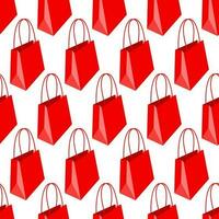 Pattern of a paper shopping bag with handles in red colors on a white background. Seamless festive, gift texture. Printing for birthday packaging, as well as the theme of discounts, promotions, sales vector