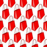 modelo de un papel compras bolso con manejas en rojo colores en un blanco antecedentes. sin costura festivo, regalo textura. impresión para cumpleaños embalaje, como bien como el tema de descuentos, promociones, ventas vector