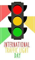 International Traffic Light Day. August 5. The concept of the holiday. Traffic lights and glow. Template for background, banner, postcard, poster with text inscription. Simple color vector