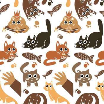 A pattern of vector drawings of cute cats. A collection of cartoon character designs with cats in a flat style in different poses and colors. A set of funny pets isolated on a white. Charismatic