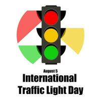 International Traffic Light Day. August 5. The concept of the holiday. Traffic lights and glow. Template for background, banner, postcard, poster with text inscription. Simple color vector