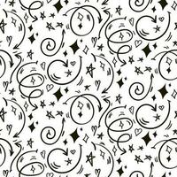 A pattern of rounded linear arrows of different shapes and directions in a street style with a black marker on a white background. Arrows and details, mini drawings, stars, highlights, hearts. Texture vector