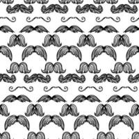 A pattern of graphic icons with a hipster mustache in the grunge style. A large collection of mustaches with a linear texture. Vector illustration. For printing on textiles and paper