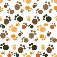 Pattern of colored cat paws, multicolored seamless background, shades of brown vector illustration. Printing on textiles and packaging paper, veterinary clinic. Cartoon abstract background