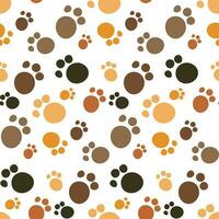 Pattern of colored cat paws, multicolored seamless background, shades of brown vector illustration. Printing on textiles and packaging paper, veterinary clinic. Cartoon abstract background