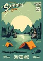 Summer Camp With Moon And Mountain vector