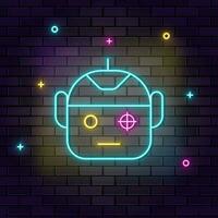 Robot, scanning, smart, security icon , neon on wall. Dark background brick wall neon icon. vector