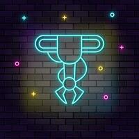 Hand, robotic, arm icon , neon on wall. Dark background brick wall neon icon. vector