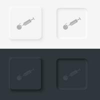 Syringe, apple, neomorphism style, vector icon with button. On black and white background