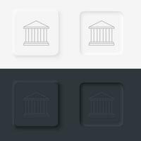 Building bank outline icon. Neumorphic style button vector iconon black and white background set